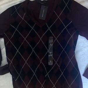 Tommy Hilfiger Burgundy and Black V-Neck Sweater